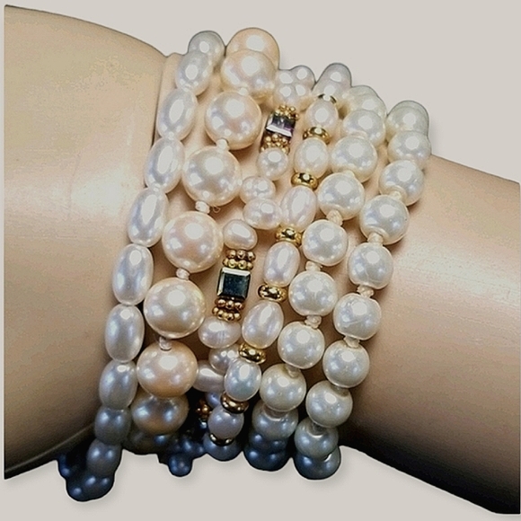 Vintage Faux Pearl Bracelet Lot Resellers Bundle 5 Piece Set - Picture 3 of 14
